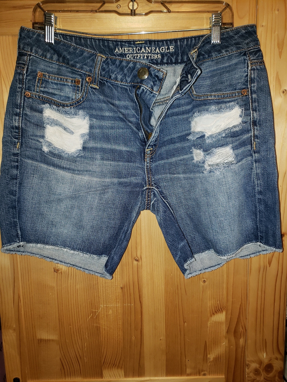 American Eagle Outfitters Women’s Distressed Medium Blue Denim Shorts